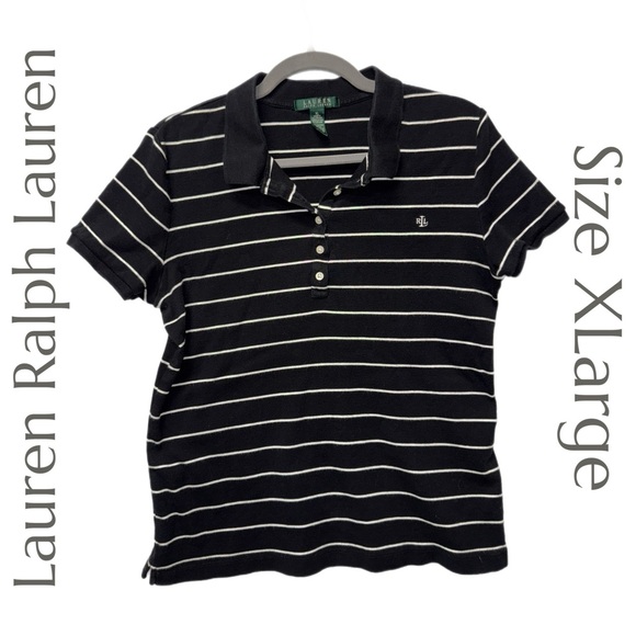 Lauren Ralph Lauren - Black Striped Polo Shirt - Classic Fit - 100% Cotton - XL - Picture 2 of 6